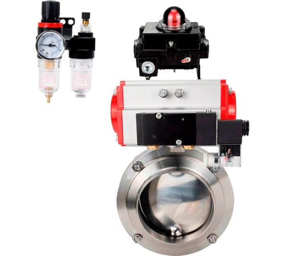 Изображение товара Дисковый затвор DN.ru 304-304-Sil Ду25 Ру10 пищевая нержавеющая сталь, пневмопривод, пневмораспределитель БКВ, БПВ D050-76064