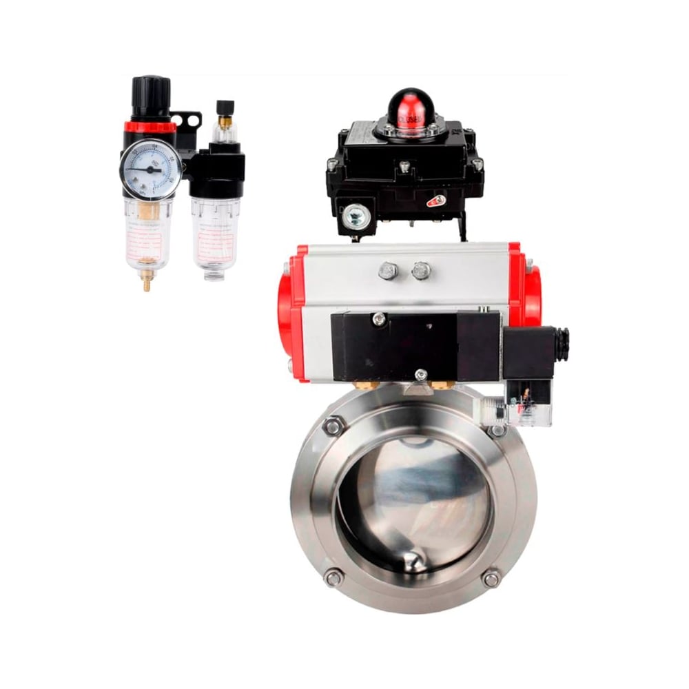 Изображение товара Дисковый затвор DN.ru 304-304-Sil Ду65 Ру10 из нержавеющей стали с пневмоприводом