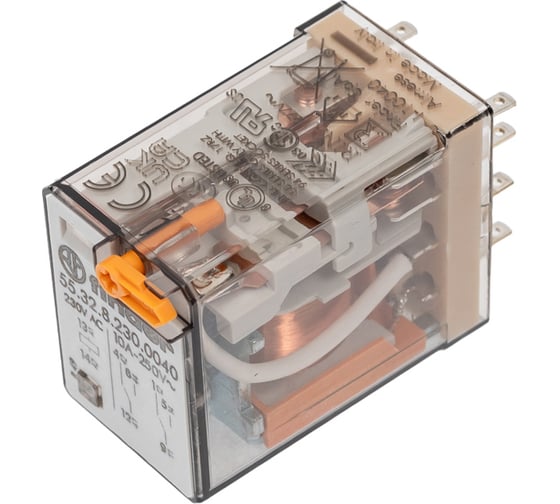 Изображение товара Промежуточное реле Finder 2 перекидных контакта 10А, 230В AC, 553282300040