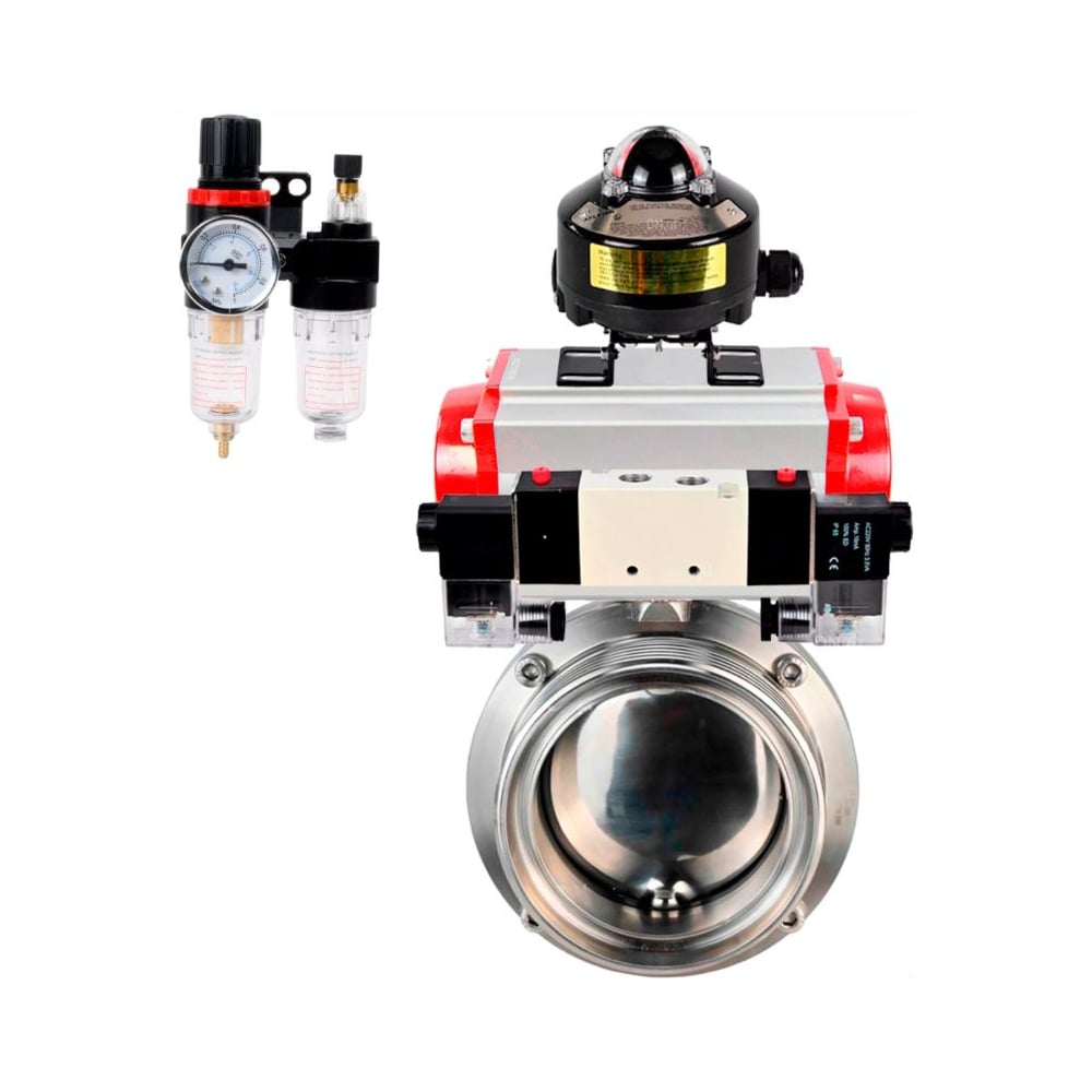 Изображение товара Дисковый затвор DN.ru Ду25 Ру10 с пневмоприводом из нержавеющей стали