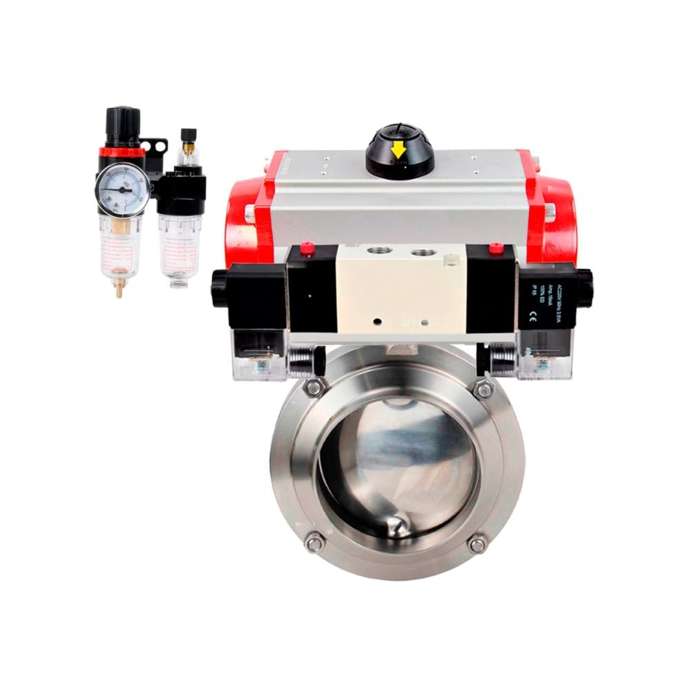 Изображение товара Дисковый затвор DN.ru 304-304-Sil Ду65 Ру10 из нержавеющей стали с пневмоприводом