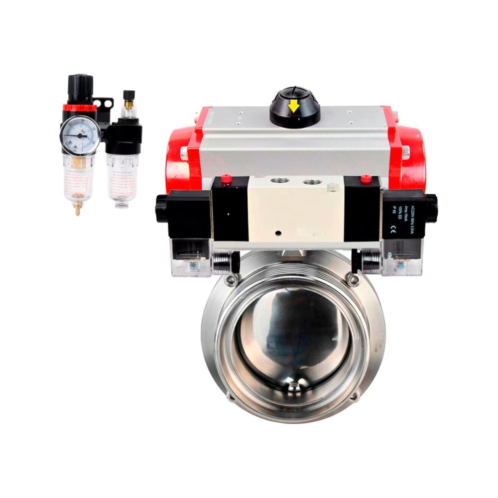 Изображение товара Дисковый затвор DN.ru 304-304-Sil Ду25 Ру10 из нержавеющей стали с пневмоприводом