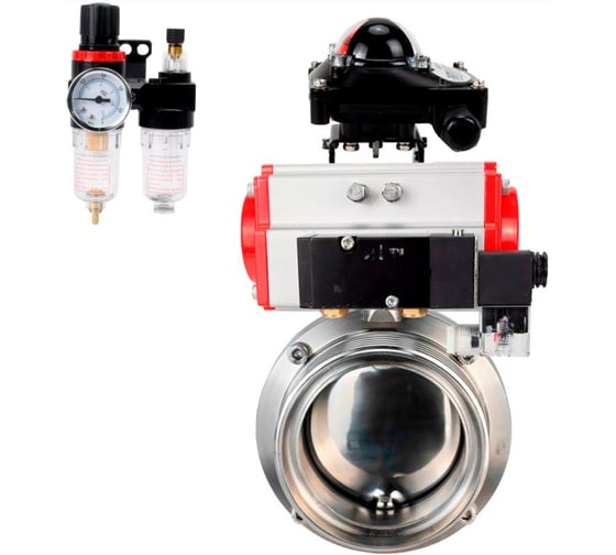 Изображение товара Дисковый затвор DN.ru 304-304-Sil Ду25 Ру10 пищевая нержавеющая сталь, пневмопривод, пневмораспределитель БКВ, БПВ D050-75266