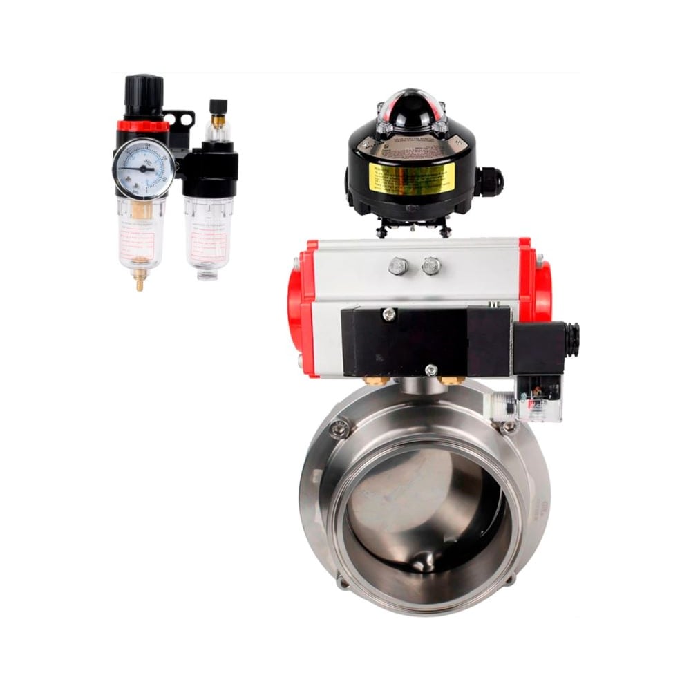 Изображение товара Дисковый затвор DN.ru 304-304-Sil Ду25 Ру10 пищевая нержавеющая сталь, пневмопривод, пневмораспределитель БКВ, БПВ D050-75806 Изображение товара Дисковый затвор DN.ru 304-304-Sil Ду25 Ру10 пищевая нержавеющая сталь, пневмопривод, пневмораспределитель БКВ, БПВ D050-75806