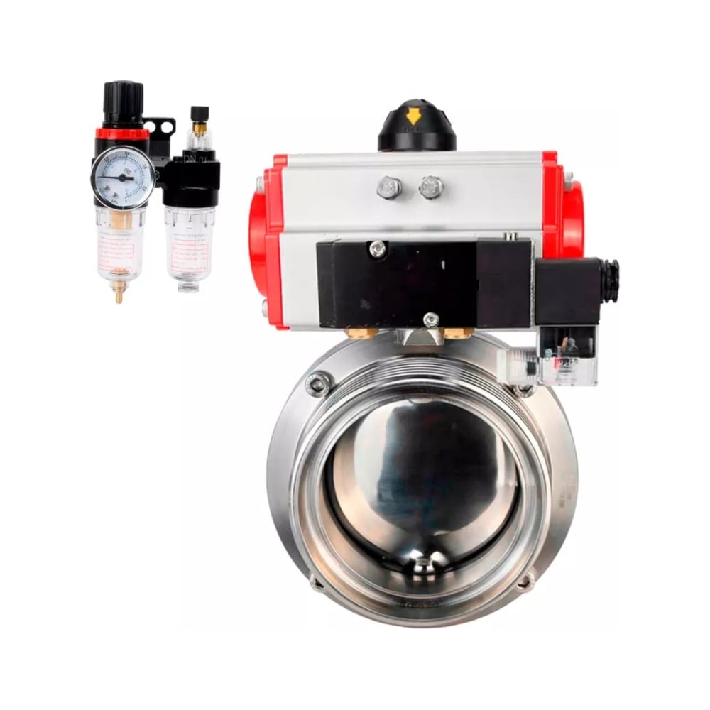 Изображение товара Дисковый затвор DN.ru 304-304-Sil Ду25 Ру10 из нержавеющей стали пневмопривод