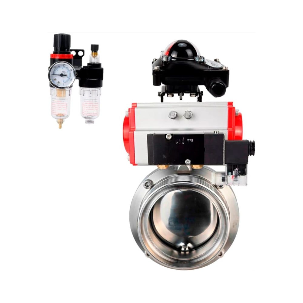 Изображение товара Дисковый затвор DN.ru 304-304-Sil Ду25 Ру10 пищевая нержавеющая сталь пневмопривод