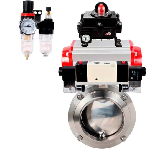 Изображение товара Дисковый затвор DN.ru 304-304-Sil Ду25 Ру10 пищевая нержавеющая сталь, пневмопривод, пневмораспределитель БКВ, БПВ D050-76280