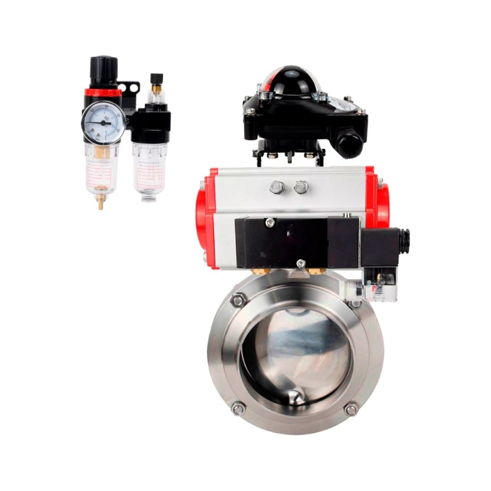 Изображение товара Дисковый затвор DN.ru 304-304-Sil Ду25 Ру10 нержавеющая сталь пневмопривод