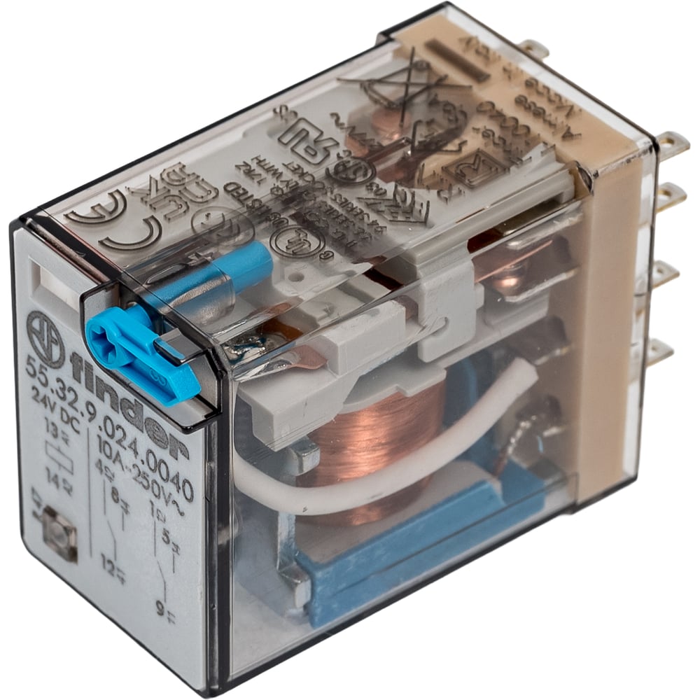 Изображение товара Промежуточное реле Finder 2 перекидных контакта 10А 24В DC 553290240040