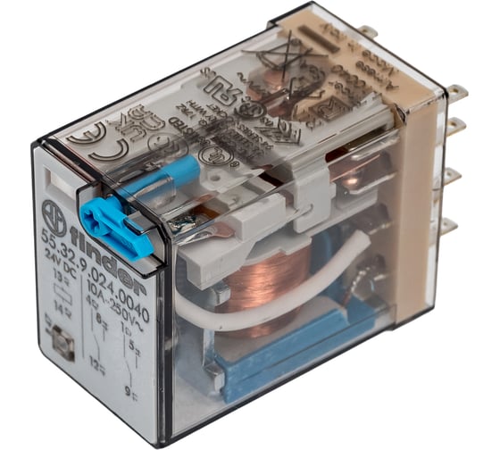 Изображение товара Промежуточное реле Finder 2 перекидных контакта 10А, = 24В DC, 553290240040