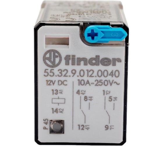 Изображение товара Промежуточное реле Finder 2 перекидных контакта 10А, = 12В DC, 553290120040