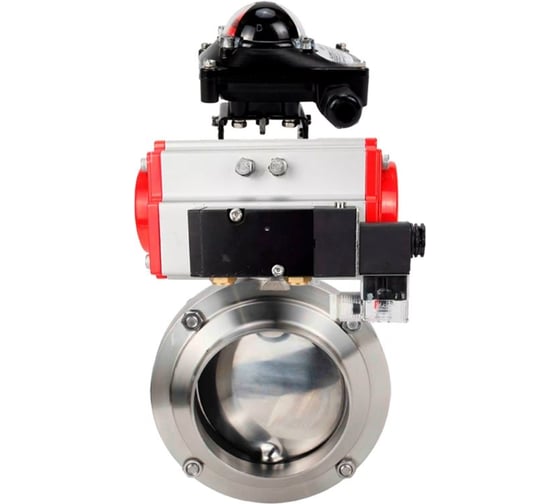 Изображение товара Дисковый затвор DN.ru 304-304-Sil Ду25 Ру10 пищевая нержавеющая сталь, пневмопривод, пневмораспределитель БКВ D050-77417