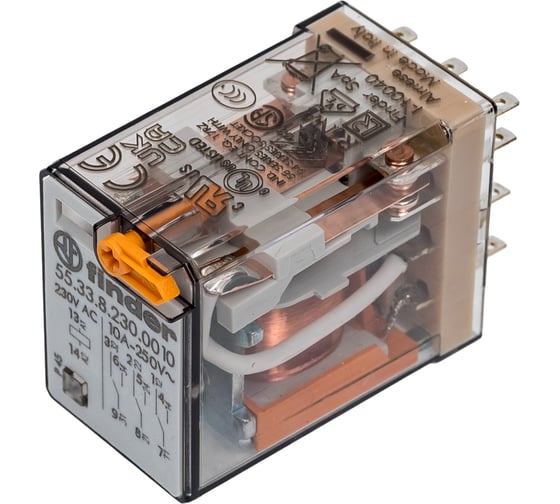 Изображение товара Промежуточное реле Finder 3 перекидных контакта 10А, 230В AC, 553382300010