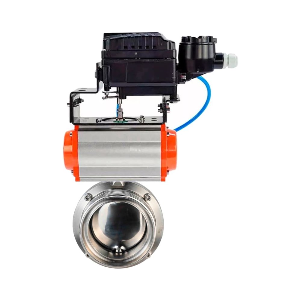 Дисковый затвор DN.ru 304-304-EPDM-2W-T-H Ду50 Ру10 пищевая нержавеющая сталь, пневмопривод, позиционер D050-77024
