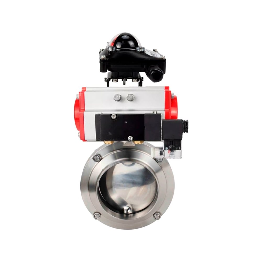 Изображение товара Дисковый затвор DN.ru 304-304-Sil Ду65 Ру10 из нержавеющей стали с пневмоприводом