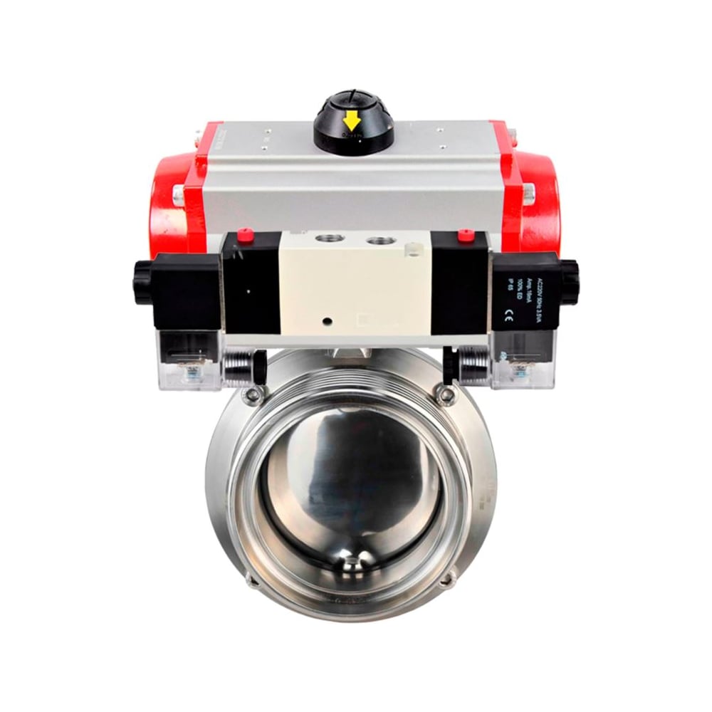 Дисковый затвор DN.ru 304-304-Sil-2W-T-H Ду50 Ру10 пищевая нержавеющая сталь, пневмопривод, пневмораспределитель D050-76889