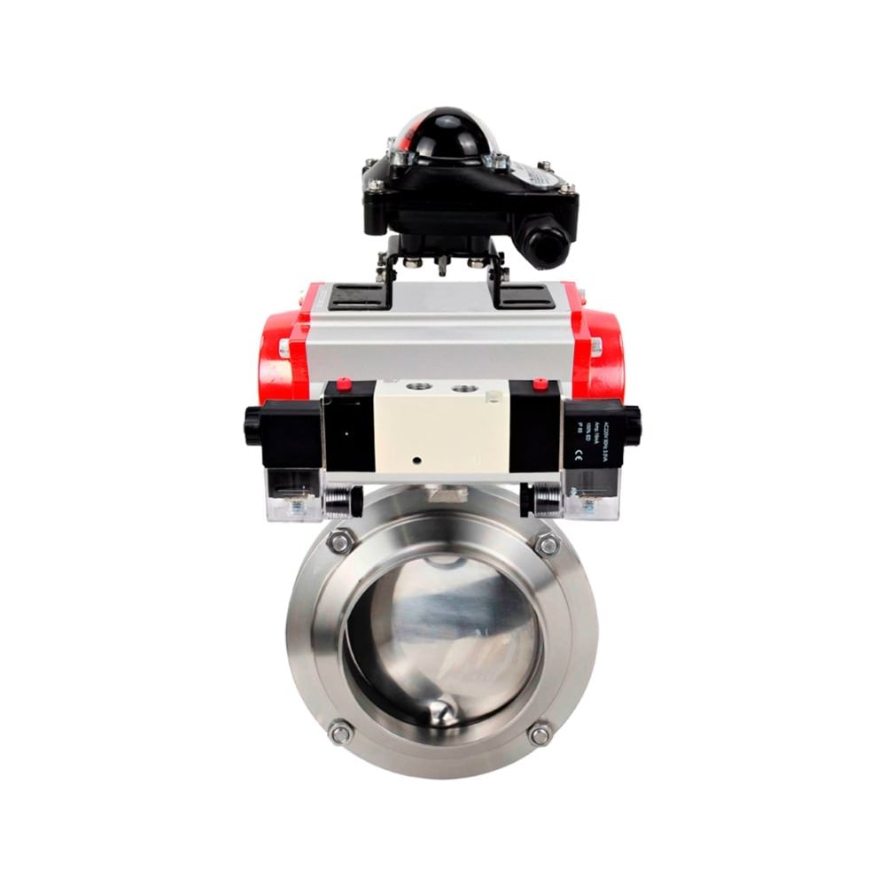 Изображение товара Дисковый затвор DN.ru 304-304-Sil Ду65 Ру10 нержавеющая сталь пневмопривод