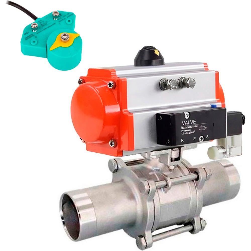 Изображение товара Профессиональный пневмоприводной кран DN.ru 304-304-PTFE-W-ISO-H Ду20 Ру63 нержавеющая сталь