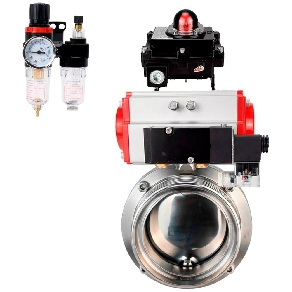 Изображение товара Затвор дисковый DN.ru 304-304-EPDM Ду65 Ру10 с пневмоприводом