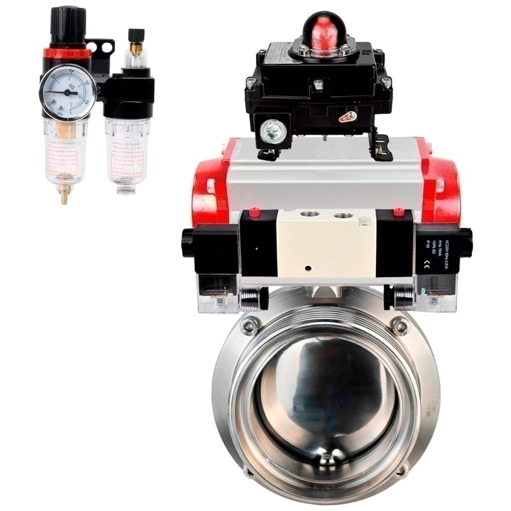 Изображение товара Затвор дисковый DN.ru 304-304-EPDM Ду65 Ру10 из нержавеющей стали с пневмоприводом