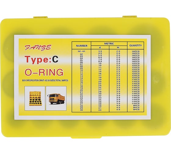 Изображение товара Набор резиновых уплотнительных колец Крал 366 шт, желтый (с этикет) 4483