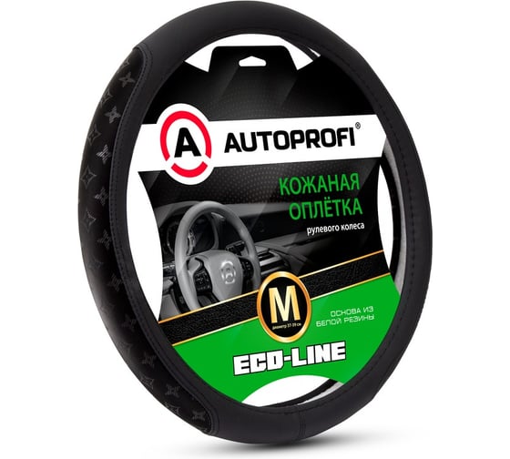 Изображение товара Оплётка руля AUTOPROFI серия Eco-Line, премиальная экокожа, вставки с принтом в стиле Fashion, чёрный, разм. М FS-2505 BK/BK (M)