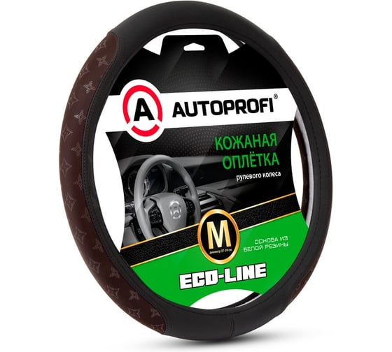 Изображение товара Оплётка руля AUTOPROFI серия Eco-Line, премиальная экокожа, вставки с принтом в стиле Fashion, черн./коф., разм. М FS-2505 BK/COFFE (M)