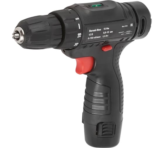 Изображение товара Дрель аккумуляторная DORKEL DRA-12/P, 12В 1 аккум 1,3Ач, Ли-Ион, 0-750об/мин, 15Нм, 3ч ЗУ, чб коробка/ 3722