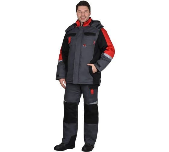 Изображение товара Костюм СИРИУС "Фаворит-Мега":зимний куртка дл. п/к.т-серый с чер. и красн.и СОП р. 88-92/182-188 (ЧЗ) 55940