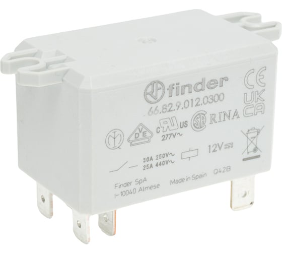 Изображение товара Силовое реле Finder 2но конт. 30а, = 12в Dc, подключение через fAston, фланц монт., 668290120300