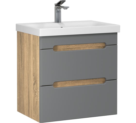 Изображение товара Тумба RUVANN с раковиной AQVI 50 + Moduo 50 в ванную подвесная Графит софт, дуб вотан Т.AQVI.П-50ПР-KIT-MOD