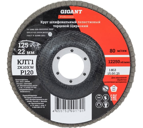 Изображение товара Круг лепестковый 125x22,2 мм; P120; цирконий, 10 шт Gigant Professional GNT-P120-10