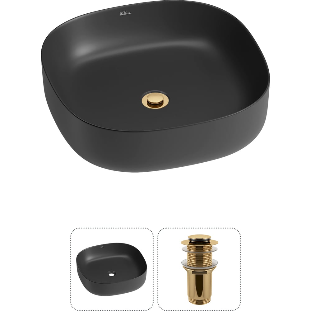 Изображение товара Накладная раковина Wellsee Belle Spa 3.0 квадратная 45x45 см матовый черный