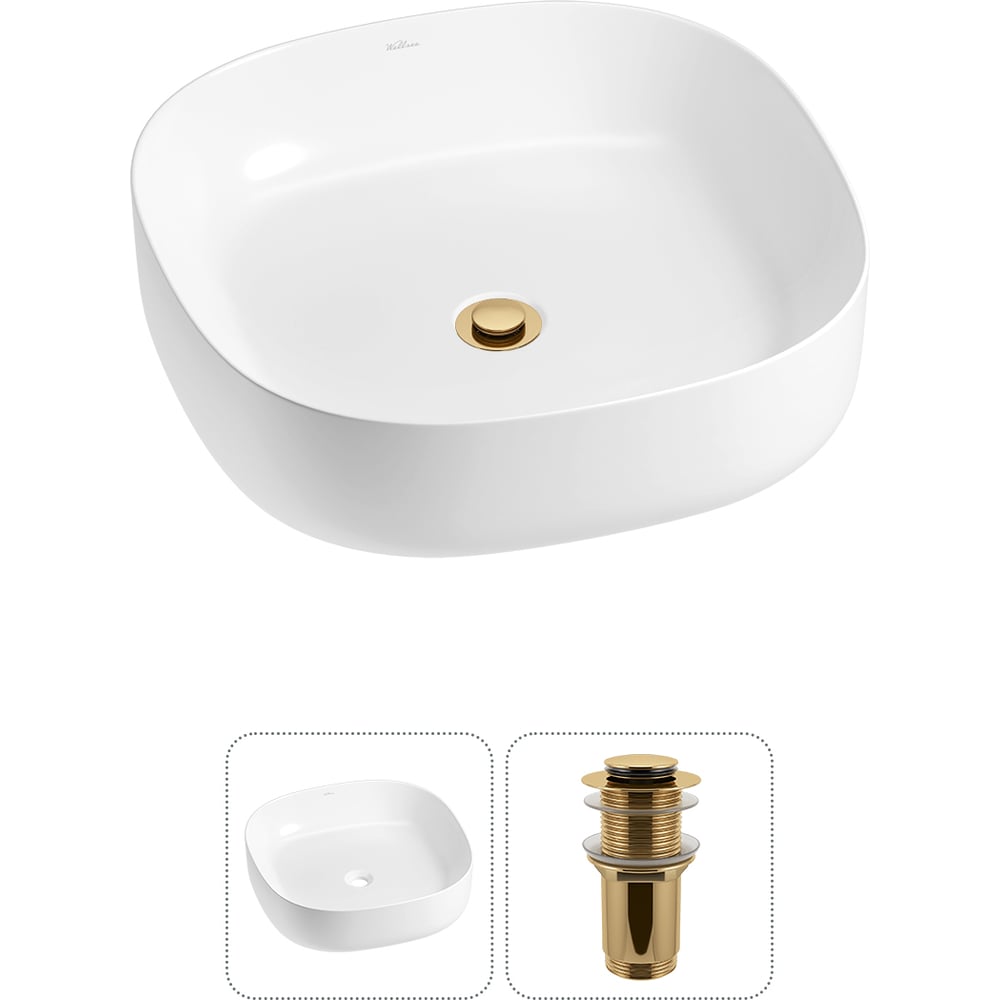 Изображение товара Накладная раковина Wellsee Belle Spa 3.0 45x45 см белая с золотым аксессуаром