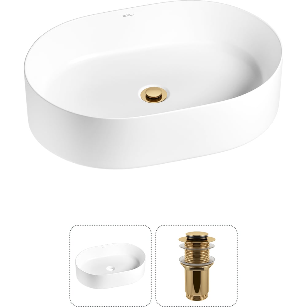Изображение товара Набор раковина Wellsee Belle Spa накладная овальная 50x37 см фарфор