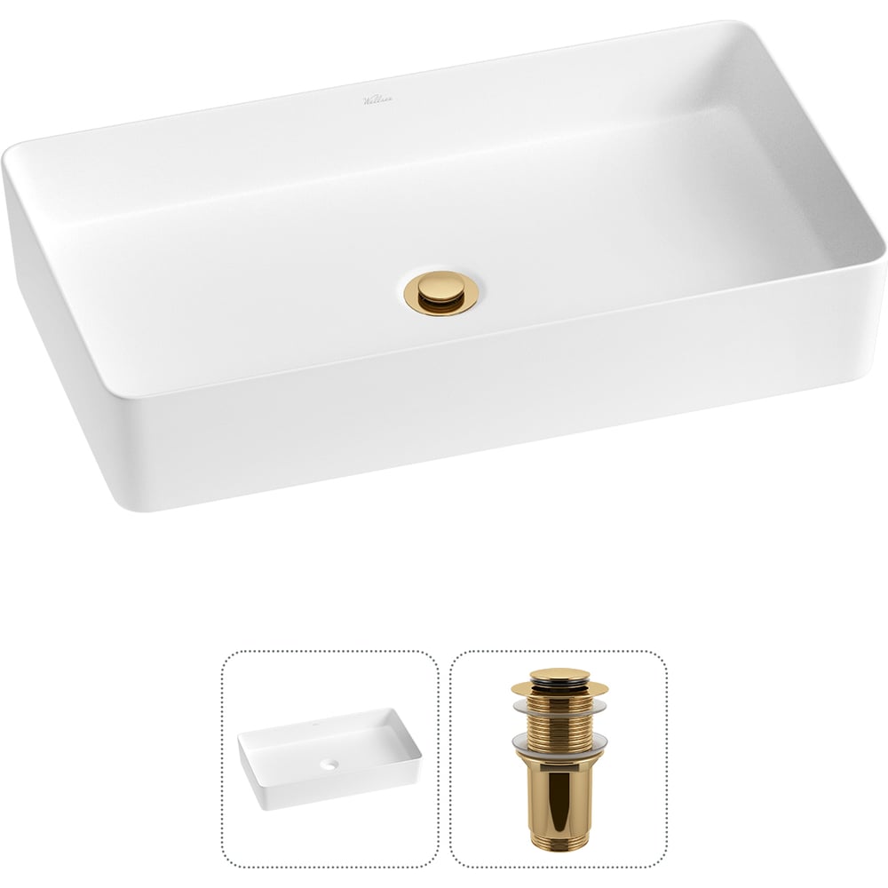 Изображение товара Накладная раковина Wellsee 2 в 1 FreeDom 2.0 60x34 см матовая белая с золотыми аксессуарами