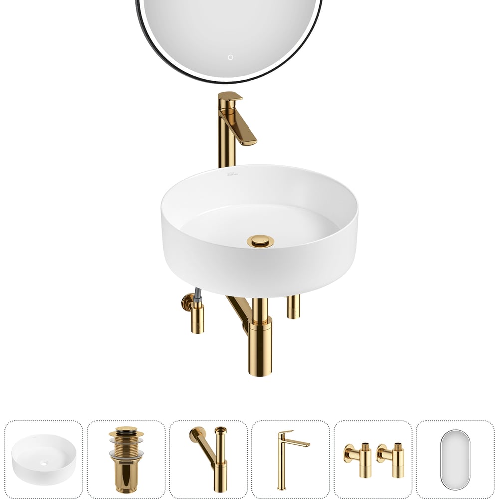 Изображение товара Набор Wellsee 6 в 1 Coax раковина и сантехника для ванной современный белый фарфор