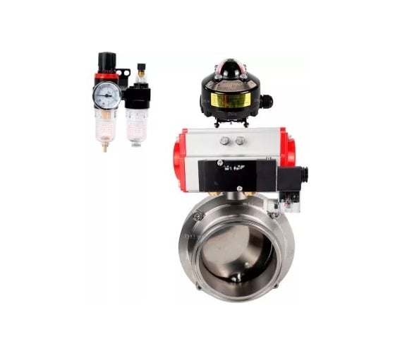 Изображение товара Затвор clamp DN.ru 304-304-EPDM Ду40 Ру10, пищ.нерж.сталь, пневмопривод, пн.распр, БКВ, БПВ D050-75736