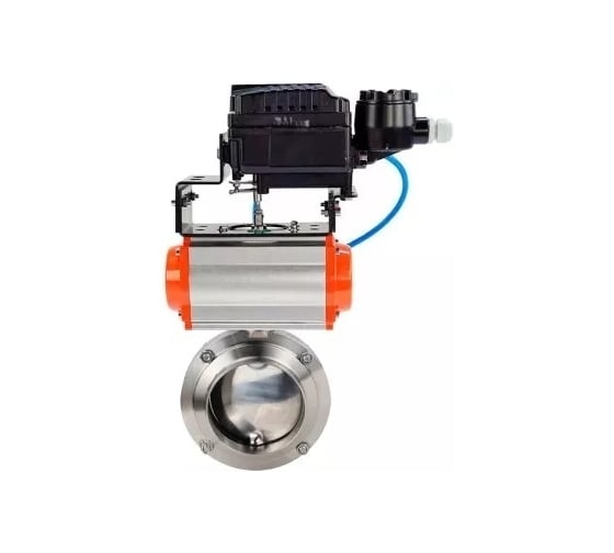 Изображение товара Затвор clamp DN.ru 304-304-Sil-2W-C-H Ду25 Ру10, пищ.нерж.сталь, пневмопривод, позиционер D050-77111