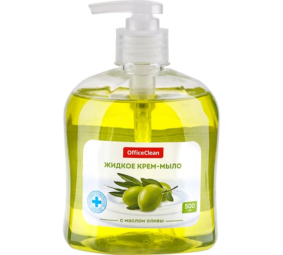 Изображение товара Жидкое мыло-крем OfficeClean Нежное антибактериальное, с маслом оливы, с дозатором, 500 мл 281354