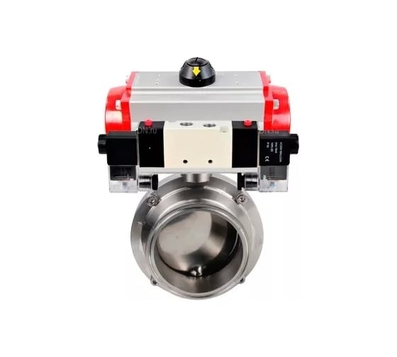 Изображение товара Затвор clamp DN.ru 304-304-Sil-2W-C-H Ду80 Ру10, пищ.нерж.сталь, пневмопривод, пн.распр. D050-76954