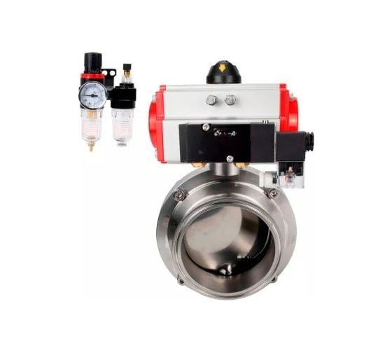 Изображение товара Затвор clamp DN.ru 304-304-Sil-2W-C-H Ду40 Ру10, пищ.нерж.сталь, пневмопривод, пн.распр., БПВ D050-74899