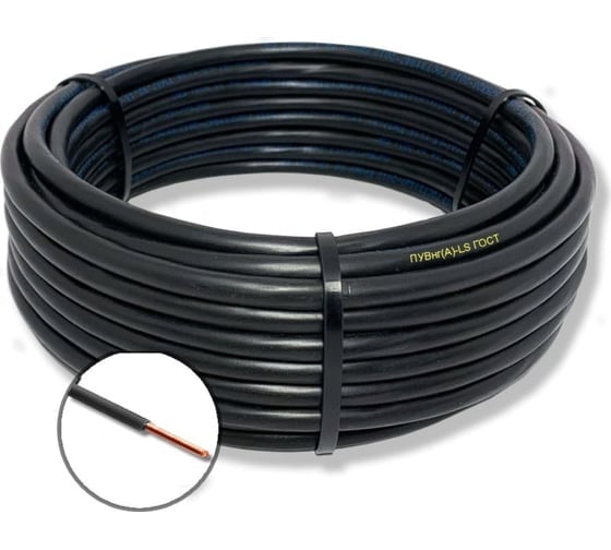 Изображение товара Провод установочный БУРЕВЕСТНИК пувнг(a)-ls 1x6 мм2 черный, 2м BOZ251074L2