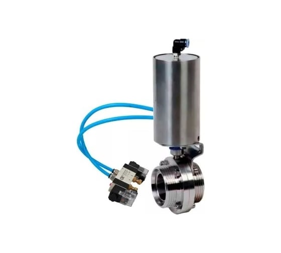 Изображение товара Затвор дисковый DN.ru 304-304-Sil-2W-T-H Ду32 Ру10, пищ.нерж.сталь, пневмопривод, пн.распр. D050-73215