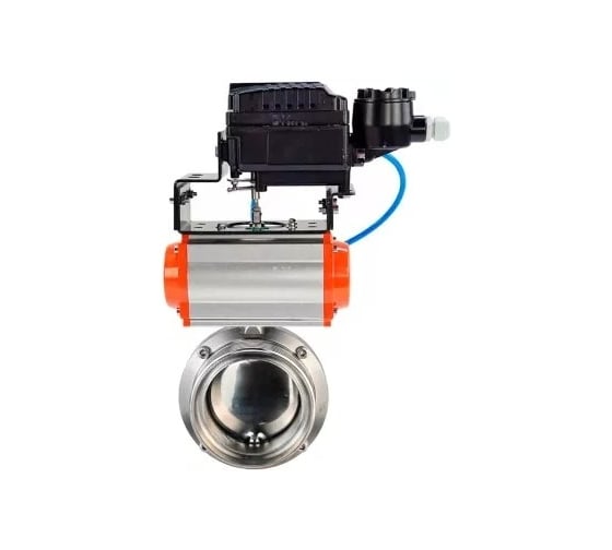 Изображение товара Затвор дисковый DN.ru 304-304-Sil-2W-T-H Ду50 Ру10, пищ.нерж.сталь, пневмопривод, позиционер D050-77051