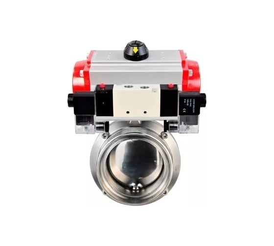 Изображение товара Затвор дисковый DN.ru 304-304-EPDM-2W-T-H Ду40 Ру10, пищ.нерж.сталь, пневмопривод, пн.распр. D050-76807