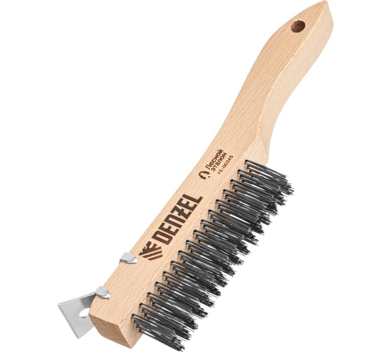Изображение товара Щетка зачистная Denzel 4-х рядная, проволока из нержавеющей стали с дер. ручкой. скребок, EFP 74847