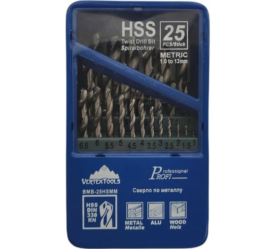 Изображение товара Набор сверл HSS 25 шт, 1-13 мм vertextools 0987-25