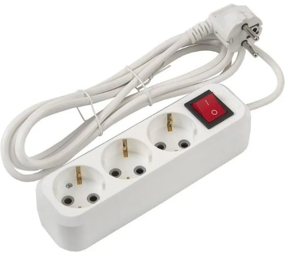 Изображение товара Сетевой бытовой удлинитель General Lighting Systems с заземлением и выключателем, на 3 розетки кабель 5м, 10А, сечение кабеля 470091