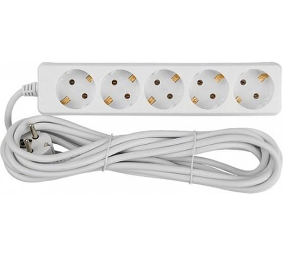 Изображение товара Сетевой бытовой удлинитель General Lighting Systems с заземлением без выключателя, на 5 розеток, кабель 5м, 16А, сечение кабел 470099